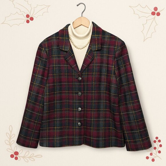 Sag Harbor Plaid Blazer 24W | Vintage Preppy Tartan Holiday Classic Jacket - Picture 1 of 8